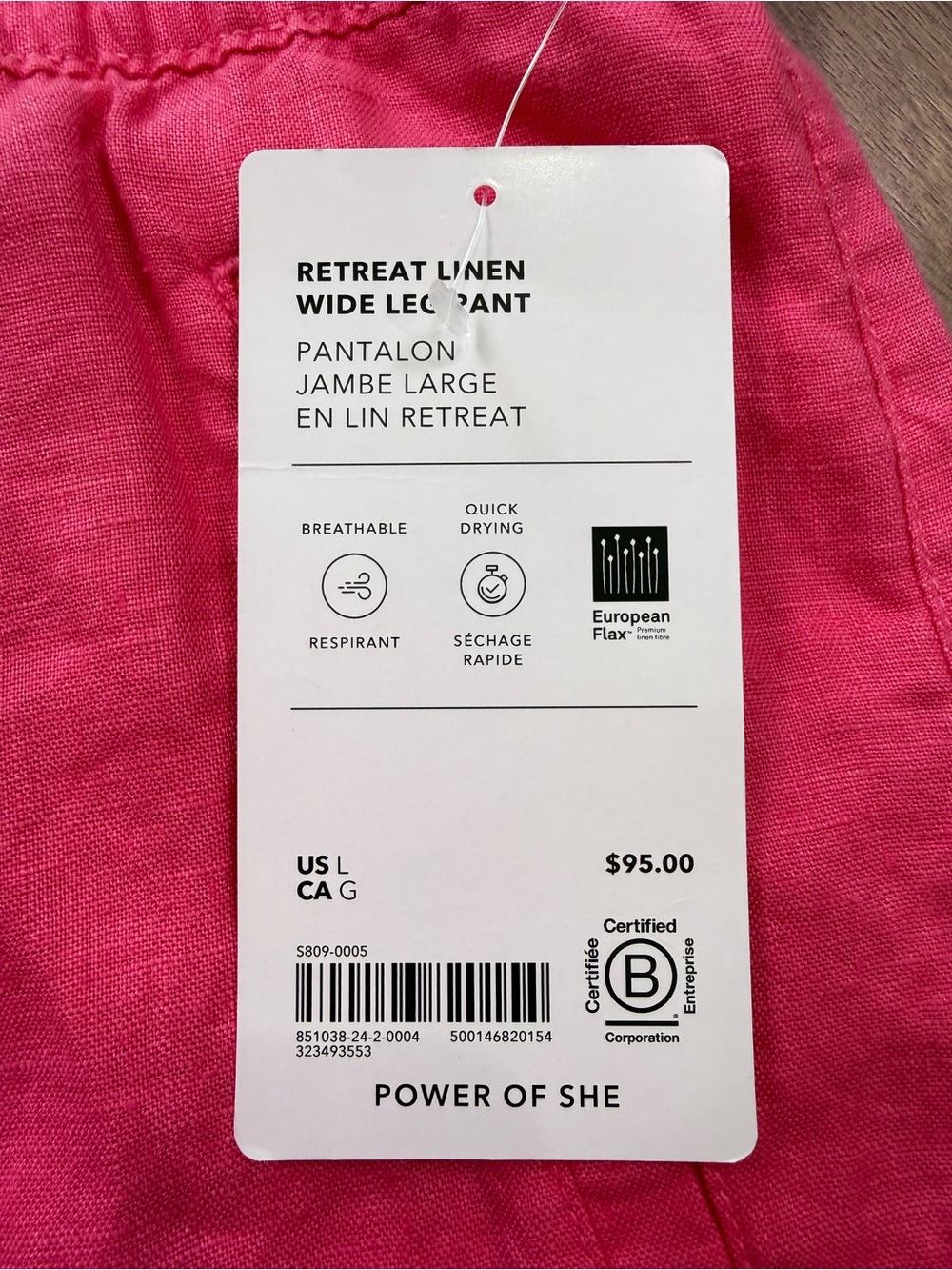NWT Athleta Retreat Linen High Rise Wide Leg Pant Hot Pink Size Large - Picture 6 of 12